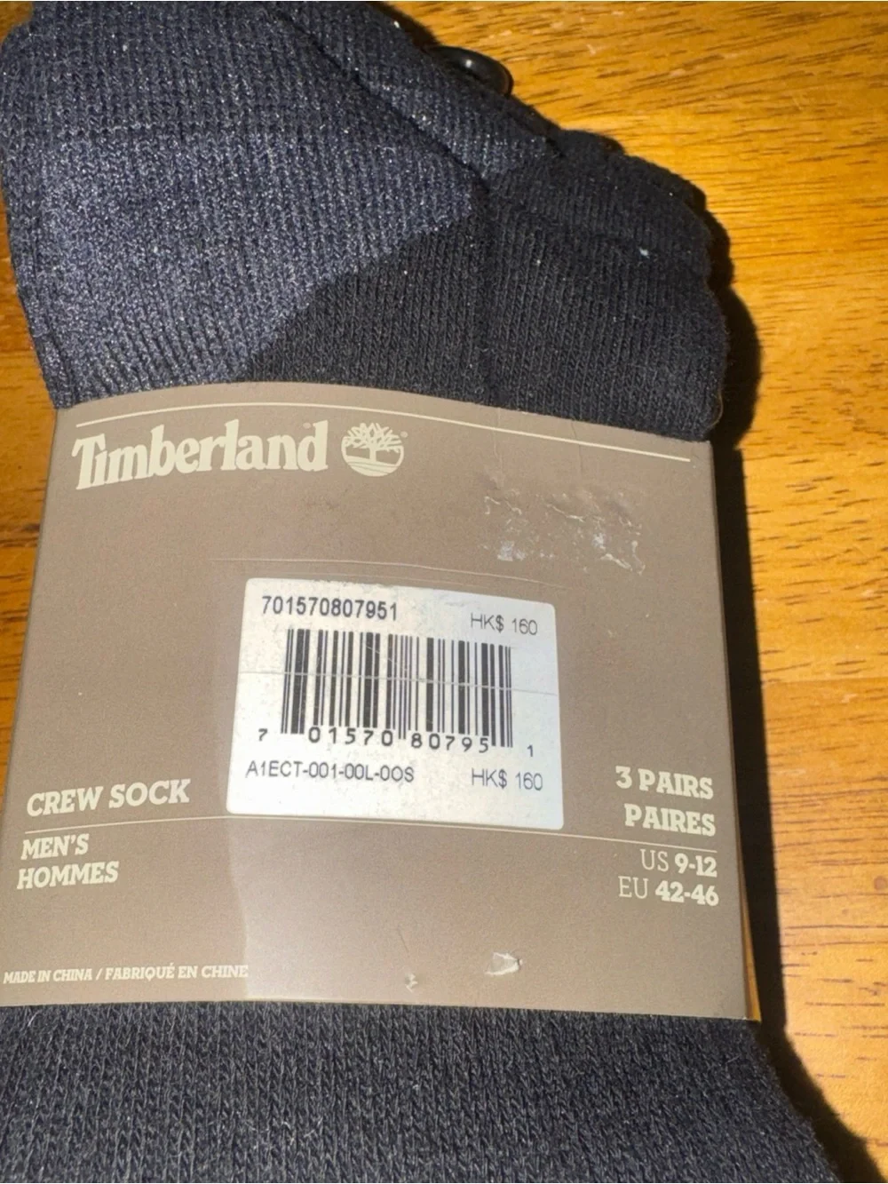 Timberland Crew Socks 3 Pair Black Large 9-12 Cushioned Stretch Support New Tags